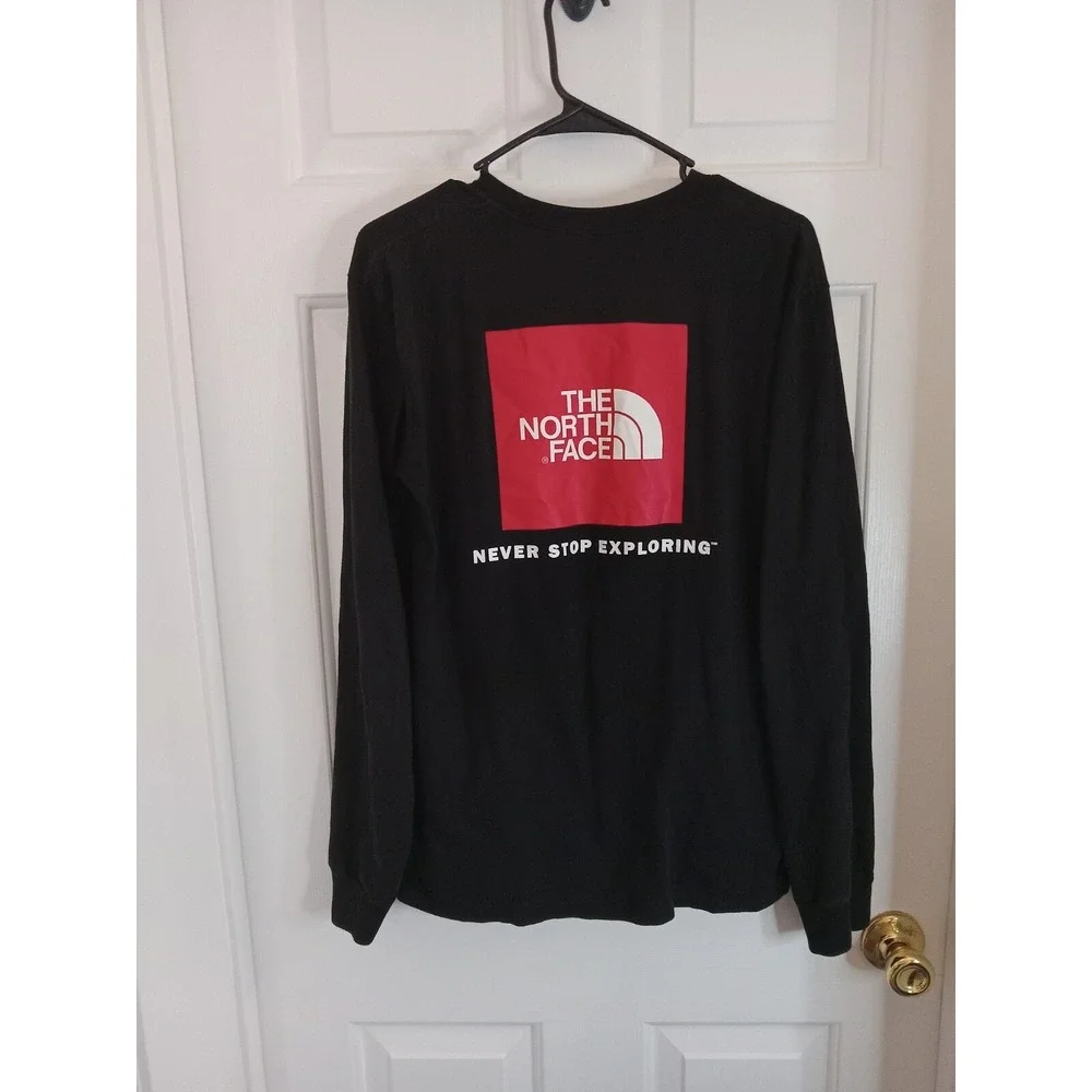 The North Face Long‎ Sleeve Crewneck Never Red Logo Exploring Black Mens Small